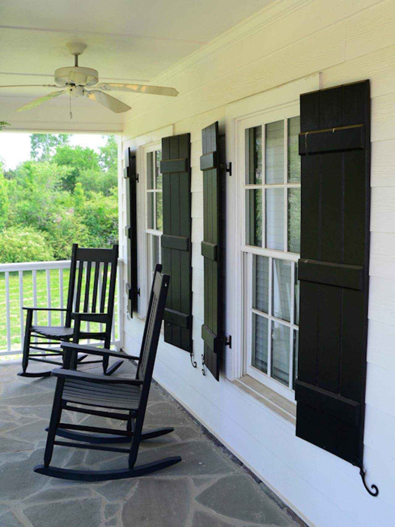 front porch with fans